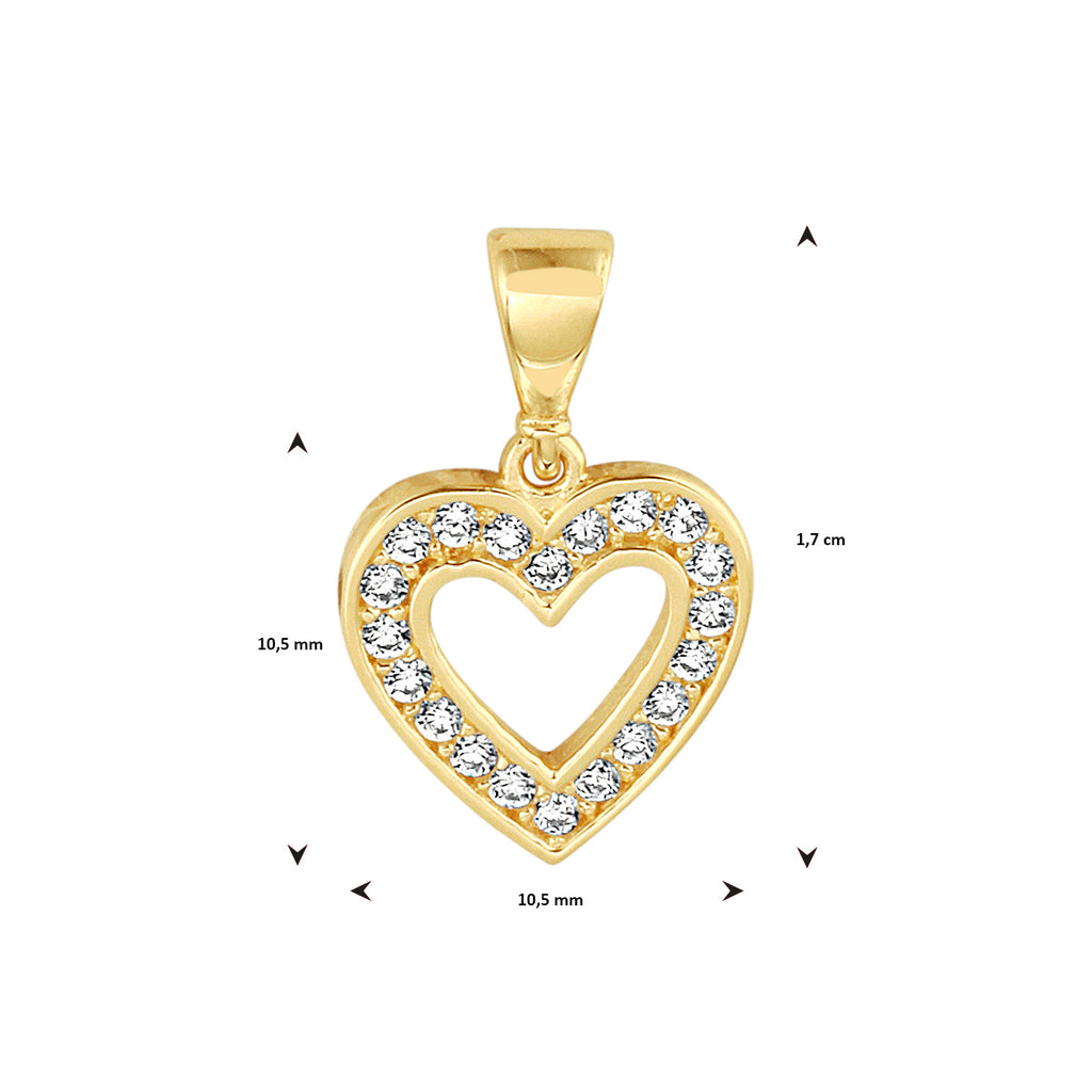 Hanger hart zirkonia 14k geelgoud