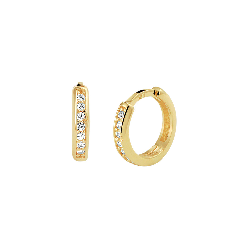 Klapoorringen zirkonia 14k geelgoud