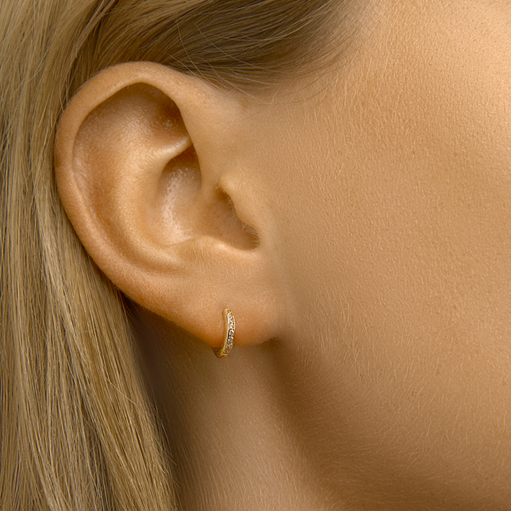 Klapoorringen zirkonia 14k geelgoud