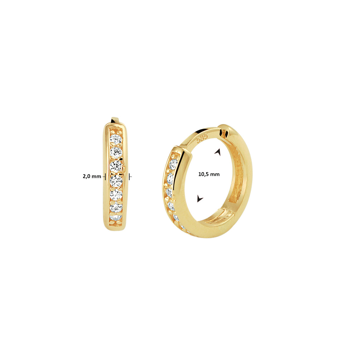 Klapoorringen zirkonia 14k geelgoud