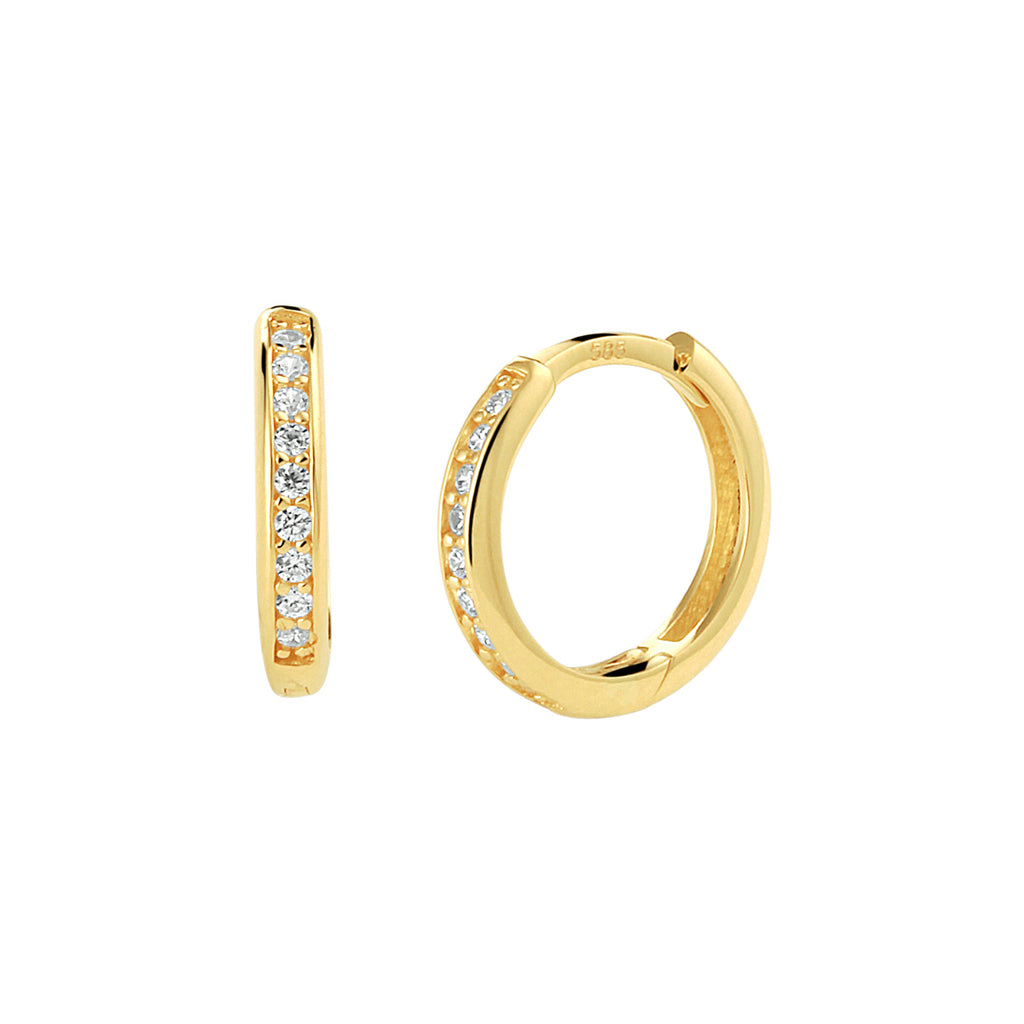 Klapoorringen zirkonia 14k geelgoud