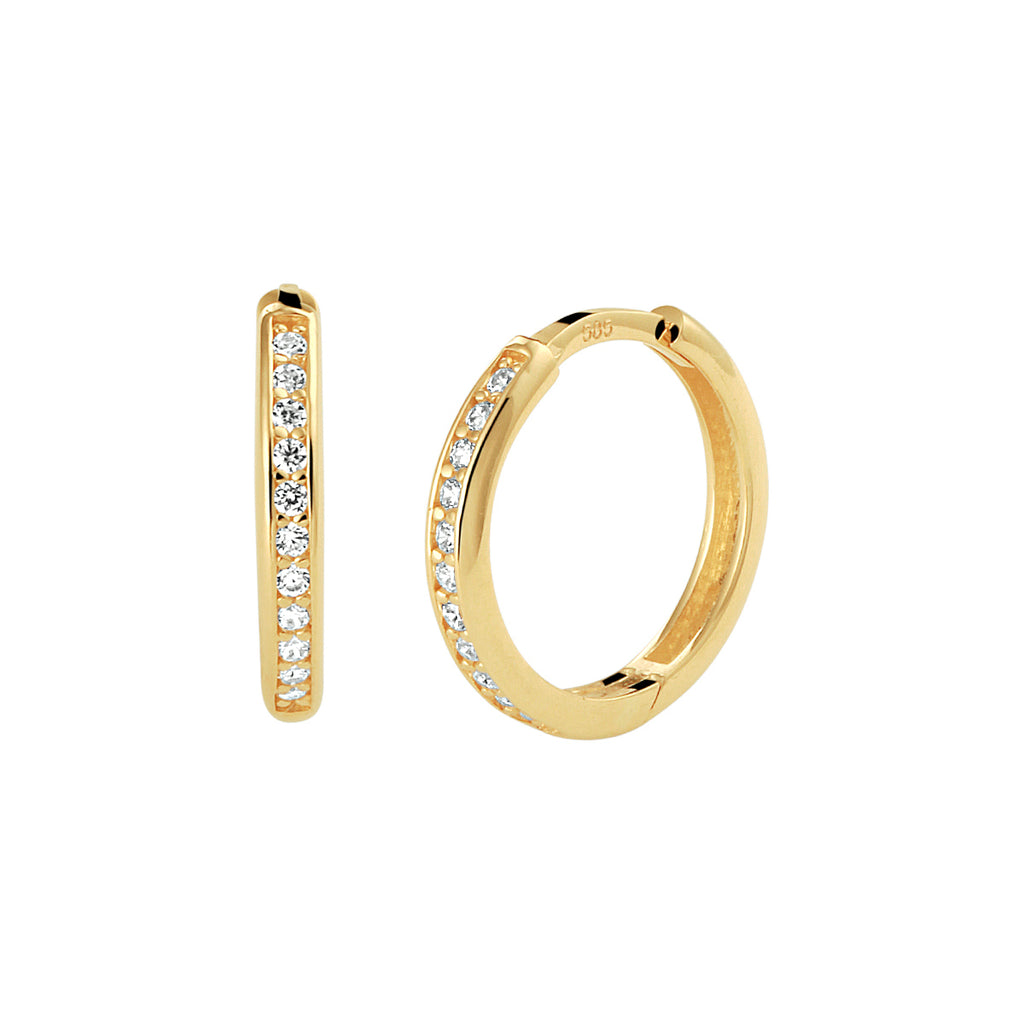 Klapoorringen zirkonia 14k geelgoud