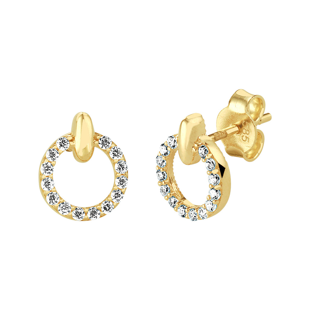 Oorknoppen rondje zirkonia 14k geelgoud