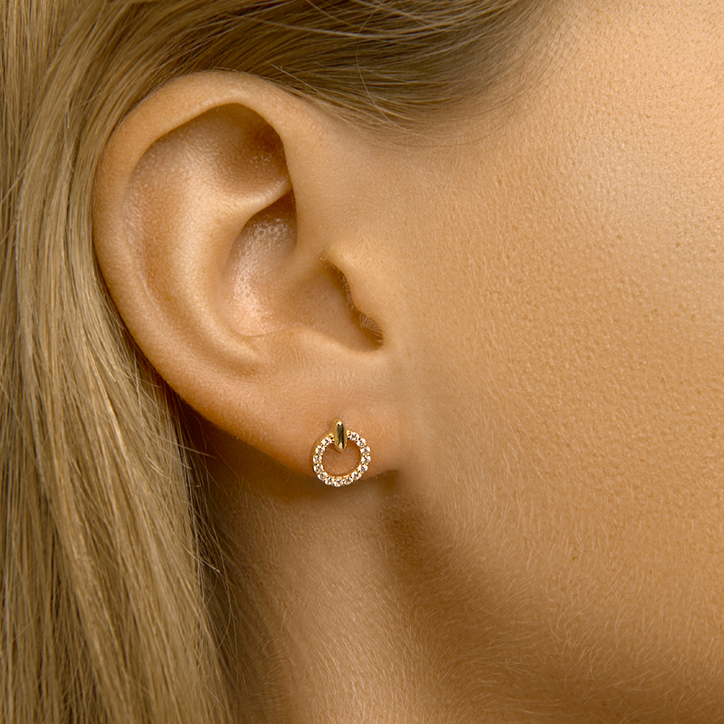 Oorknoppen rondje zirkonia 14k geelgoud