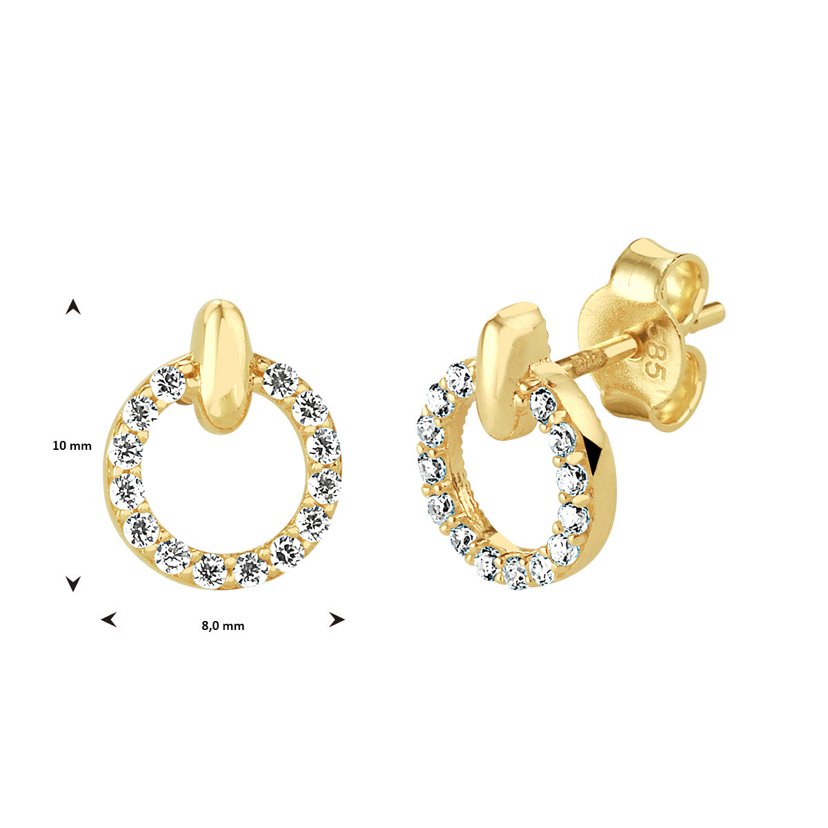 Oorknoppen rondje zirkonia 14k geelgoud