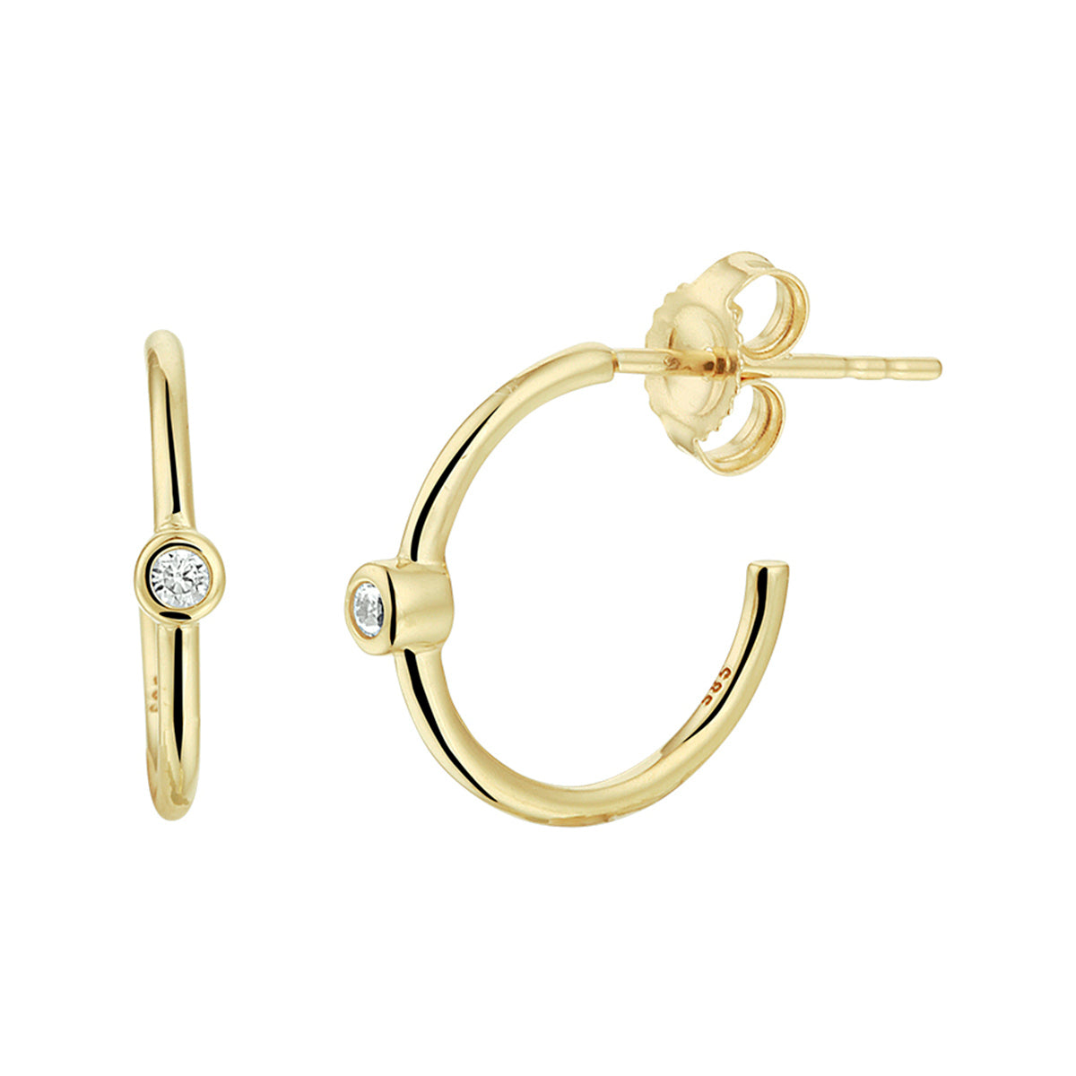 Stekeroorringen zirkonia 14k geelgoud