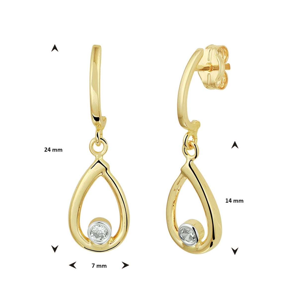 Oorhangers zirkonia 14k geelgoud