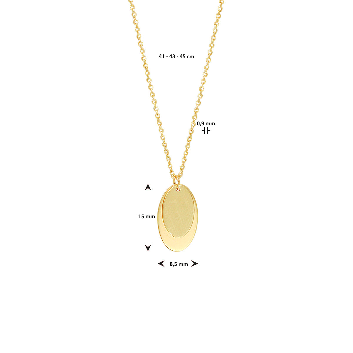 Collier ovaal 41 - 43 -45 cm 14k geelgoud