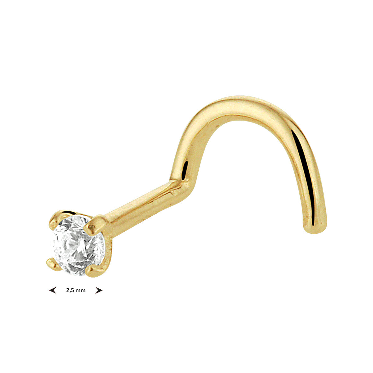 Krul neusknopje zirkonia 14k geelgoud