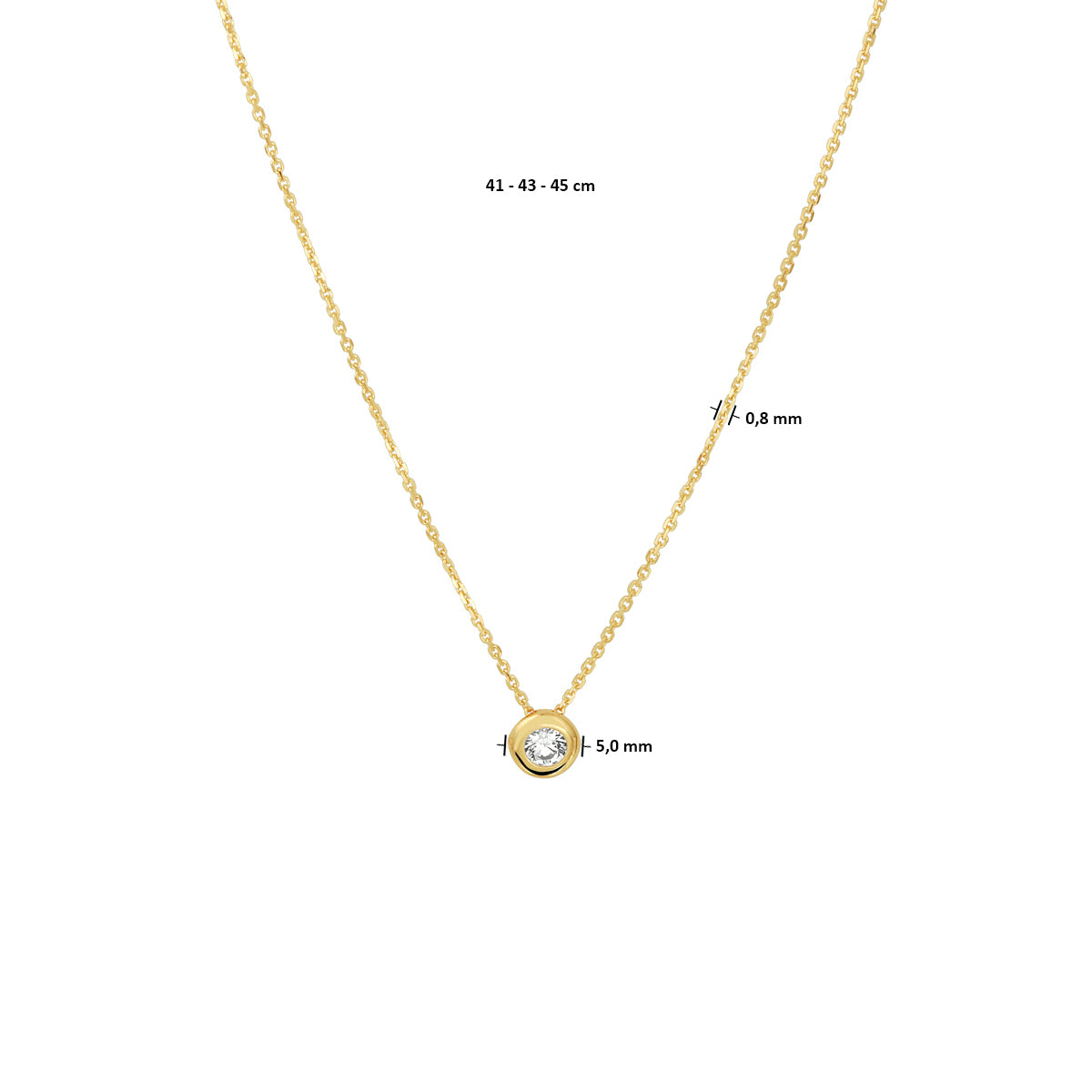 Collier zirkonia 41 - 43 - 45 cm 14k geelgoud