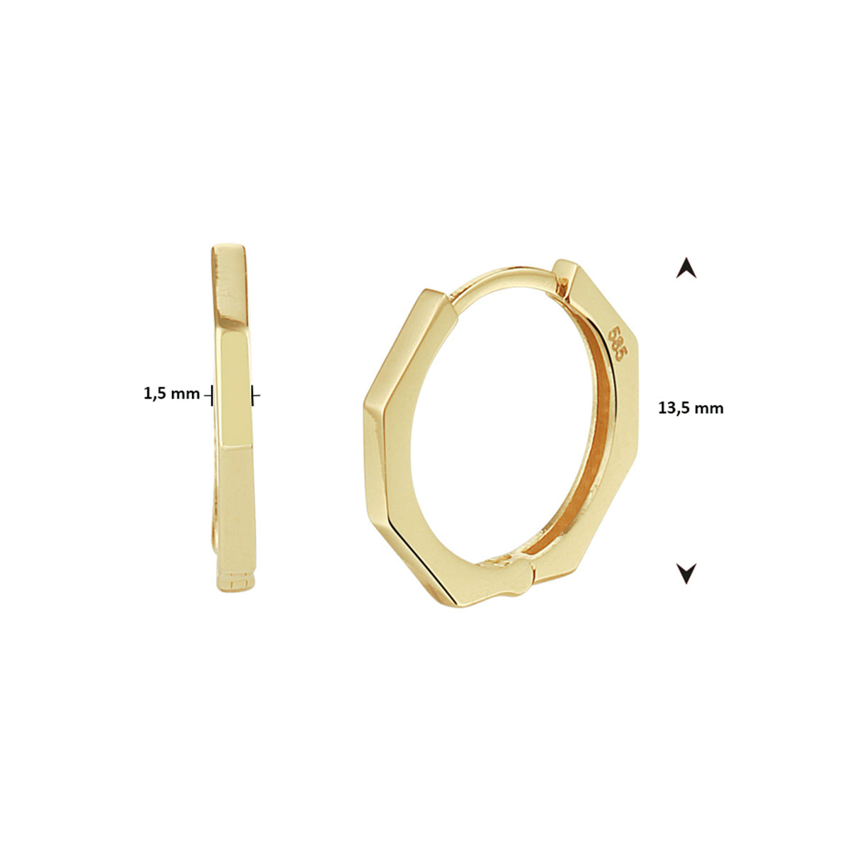 Klapoorringen achthoek 14k geelgoud
