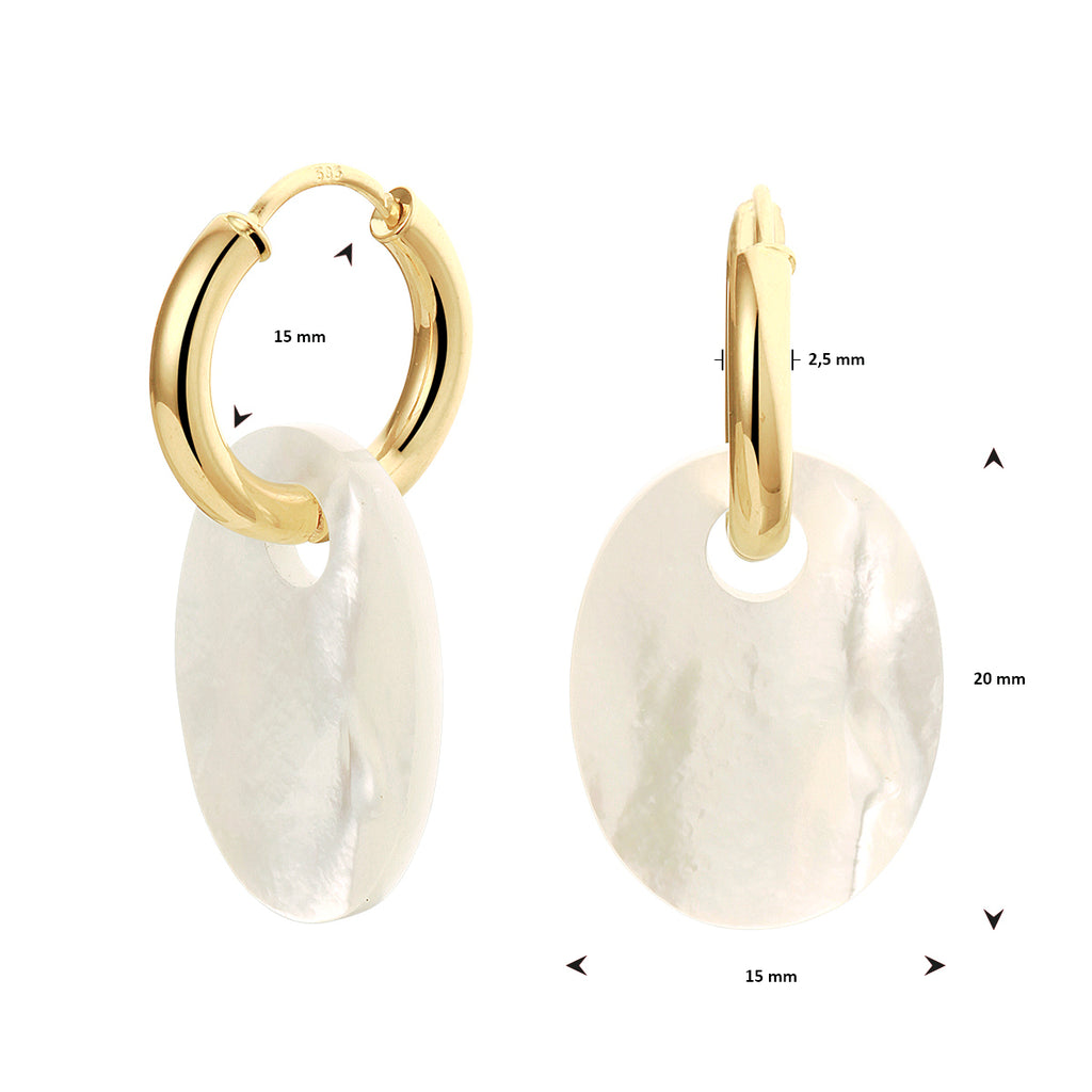 Klapoorringen parelmoer 14k geelgoud