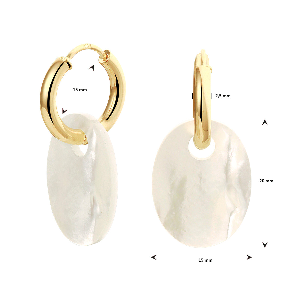 Klapoorringen parelmoer 14k geelgoud