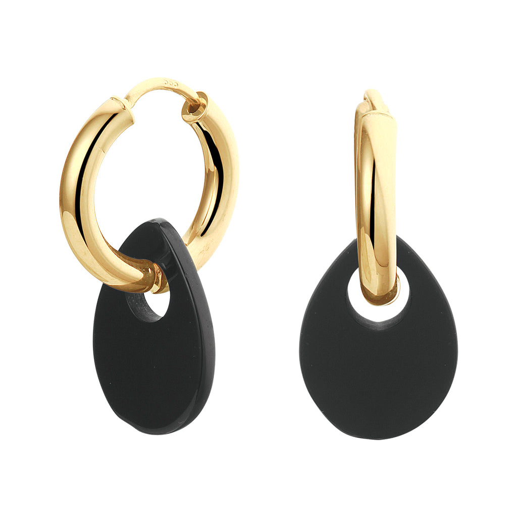 Klapoorringen onyx 14k geelgoud