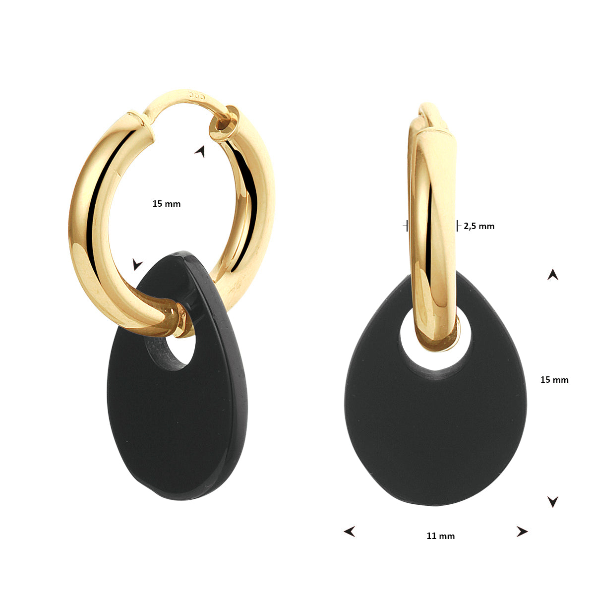 Klapoorringen onyx 14k geelgoud