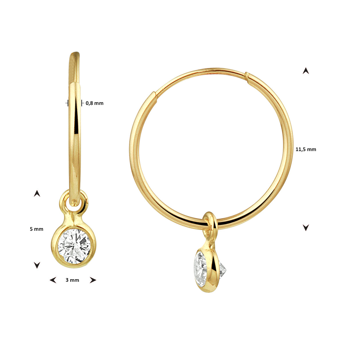 Oorringen zirkonia 14k geelgoud