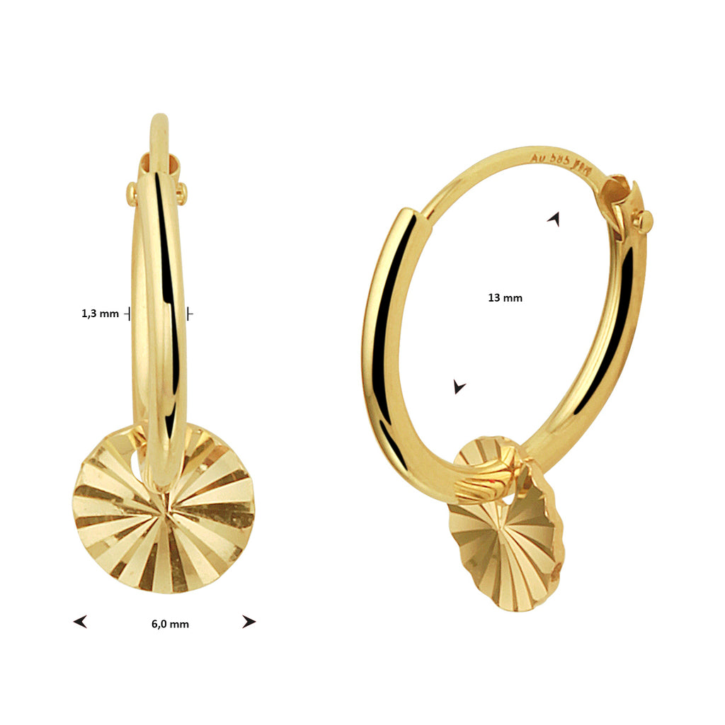 Oorringen rondje gediamanteerd 14k geelgoud