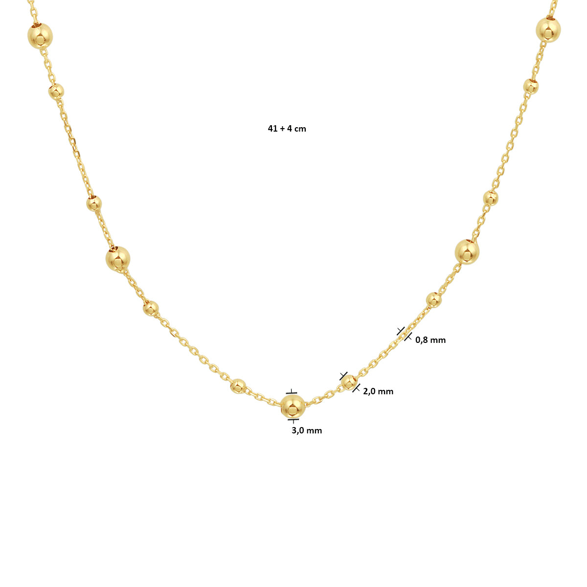 Collier bolletjes 0,8 mm 41 + 4 cm 14k geelgoud