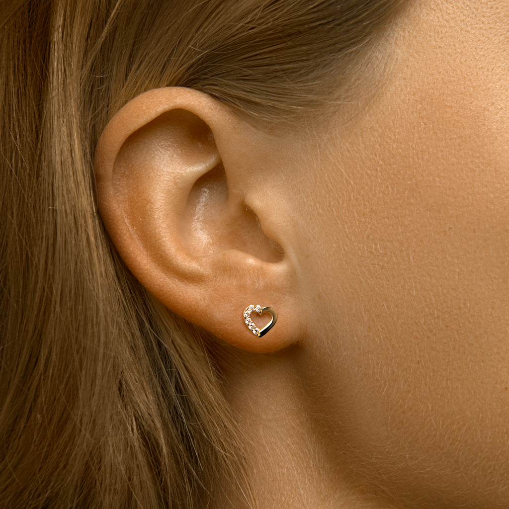 Oorknoppen hart zirkonia 14k geelgoud
