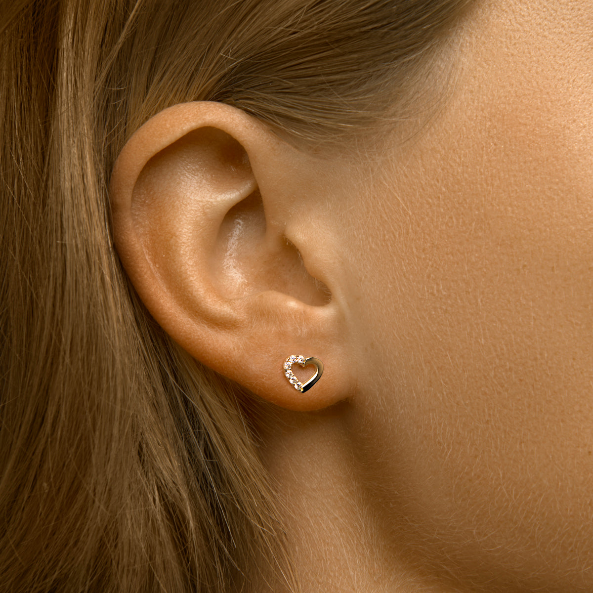 Oorknoppen hart zirkonia 14k geelgoud