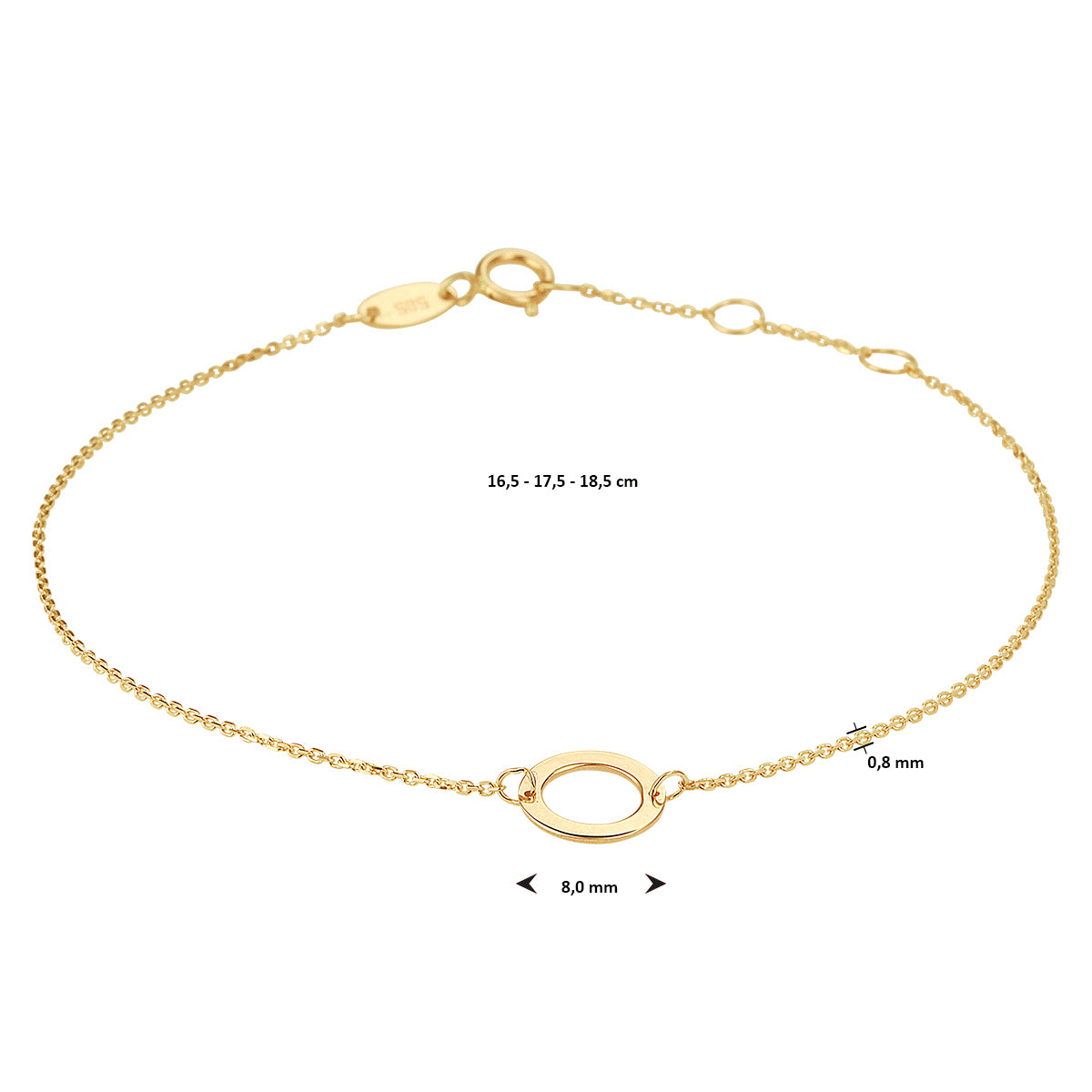 Armband rond 16,5 - 17,5 - 18,5 cm 14k geelgoud