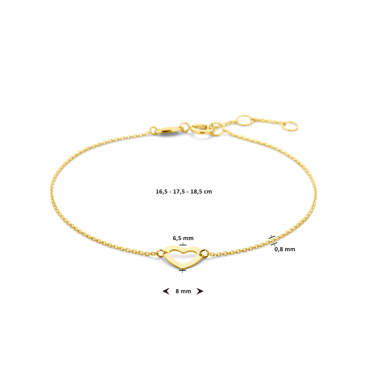 Armband hart 16,5 - 17,5 - 18,5 cm 14k geelgoud