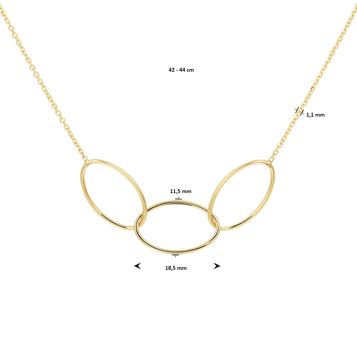 Collier ovaal 42 - 44 cm 14k geelgoud