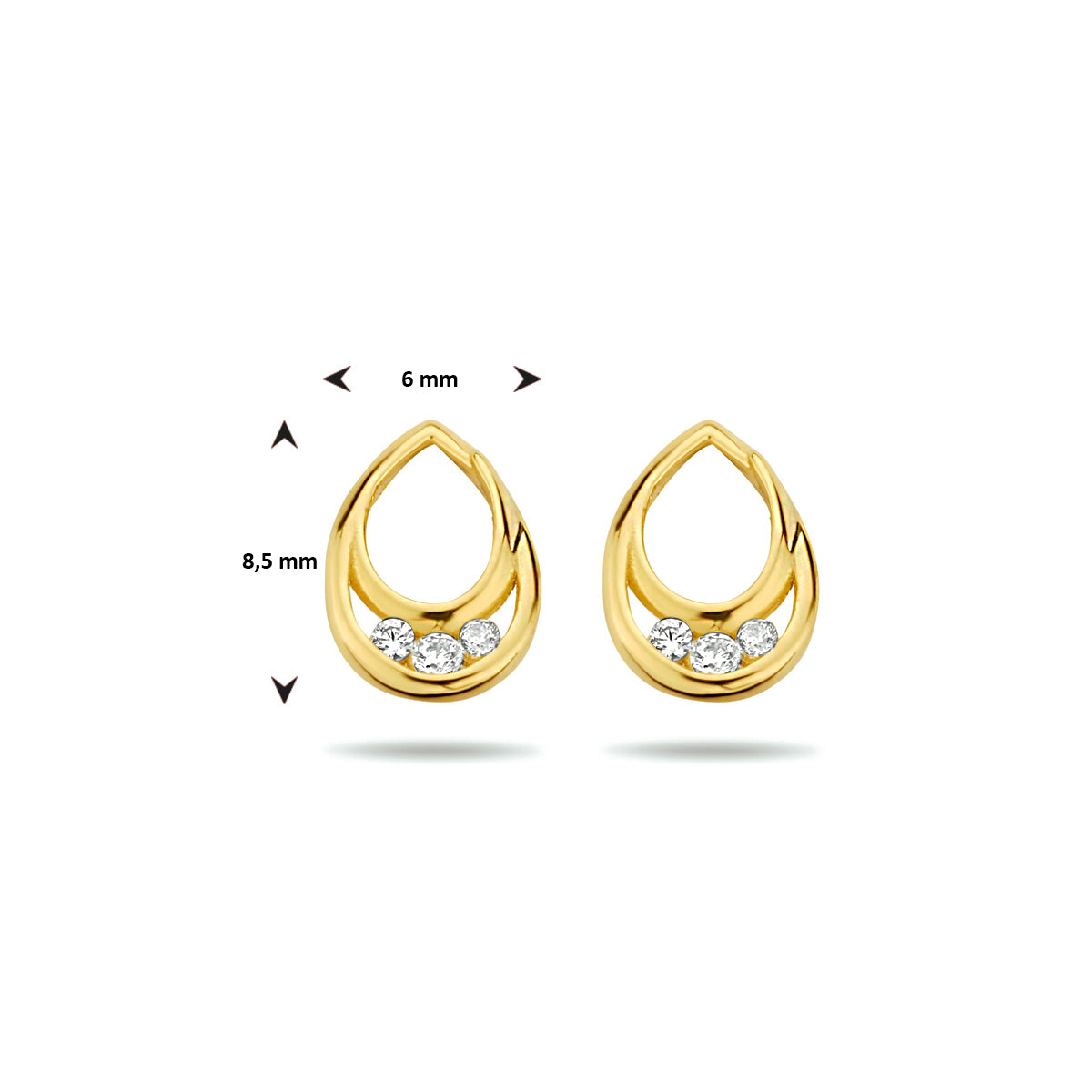 Oorknoppen zirkonia 14k geelgoud