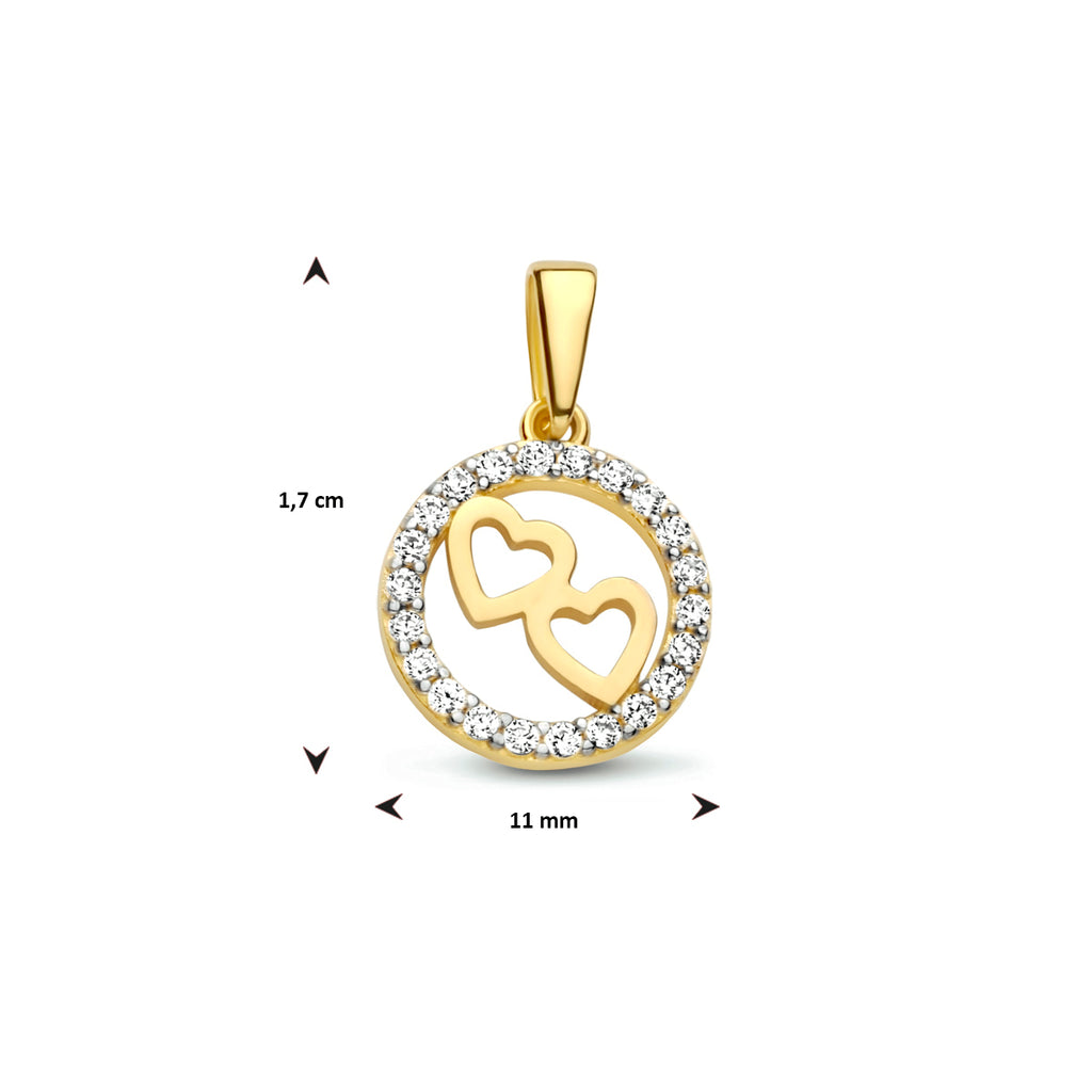 Hanger rond hartjes zirkonia 14k geelgoud