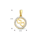 Hanger rond hartjes zirkonia 14k geelgoud