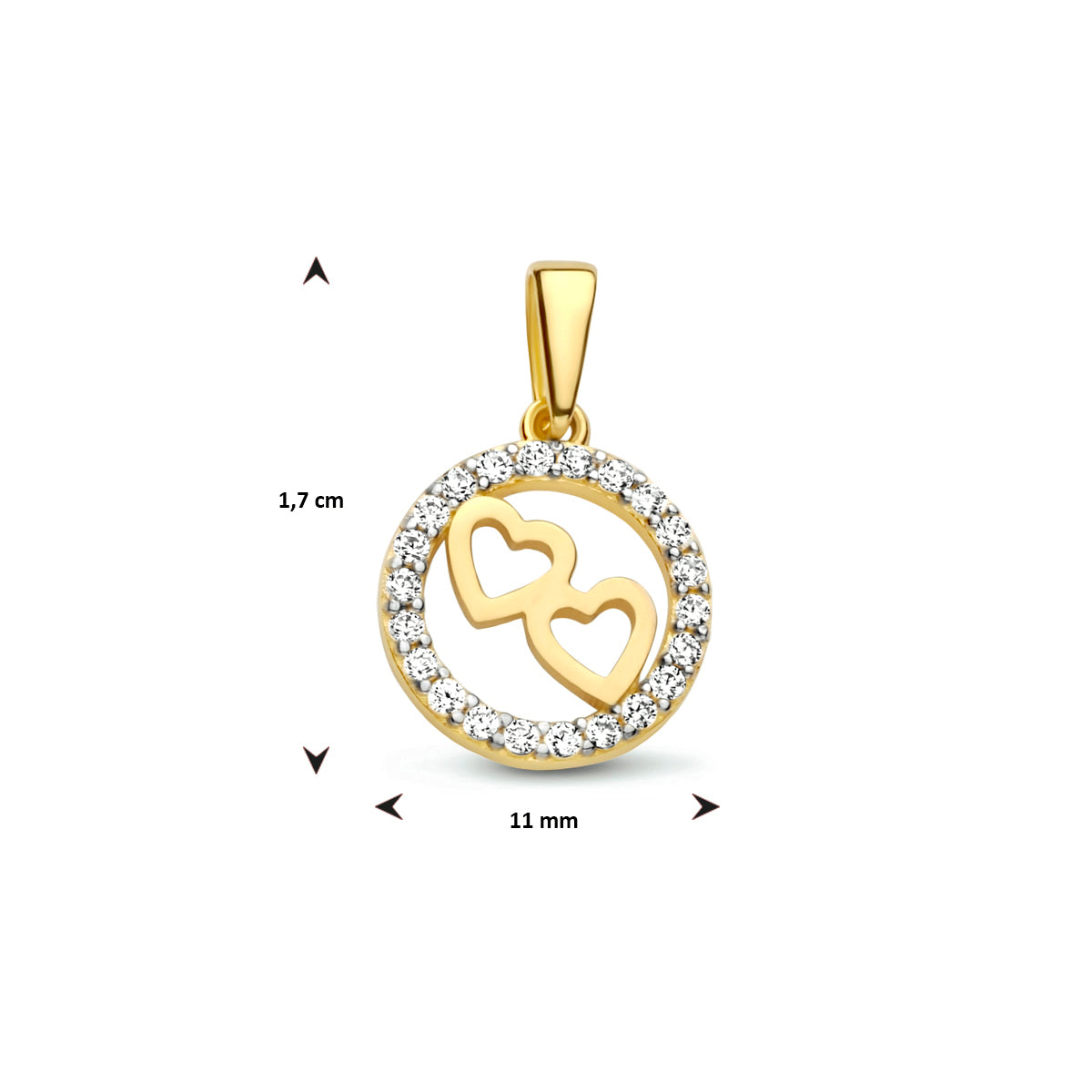 Hanger rond hartjes zirkonia 14k geelgoud