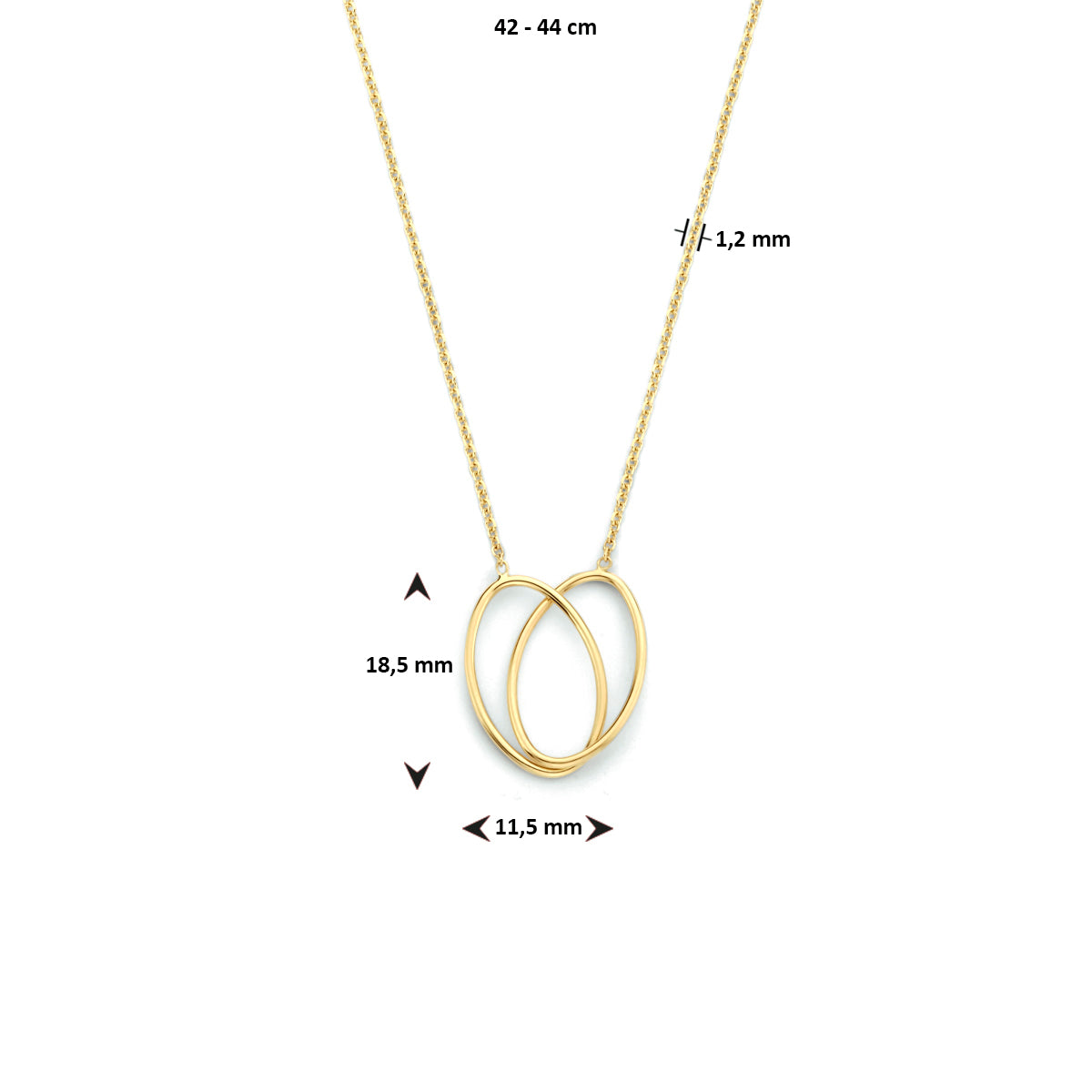 Collier ovaaltjes 42 - 44 cm 14k geelgoud