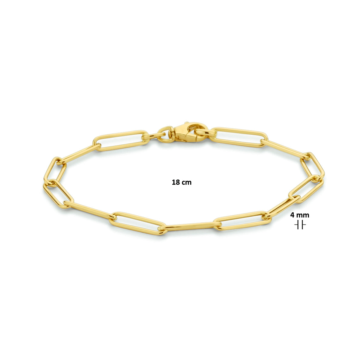 Armband paperclip platte buis 4,0 mm 18 cm 14k geelgoud