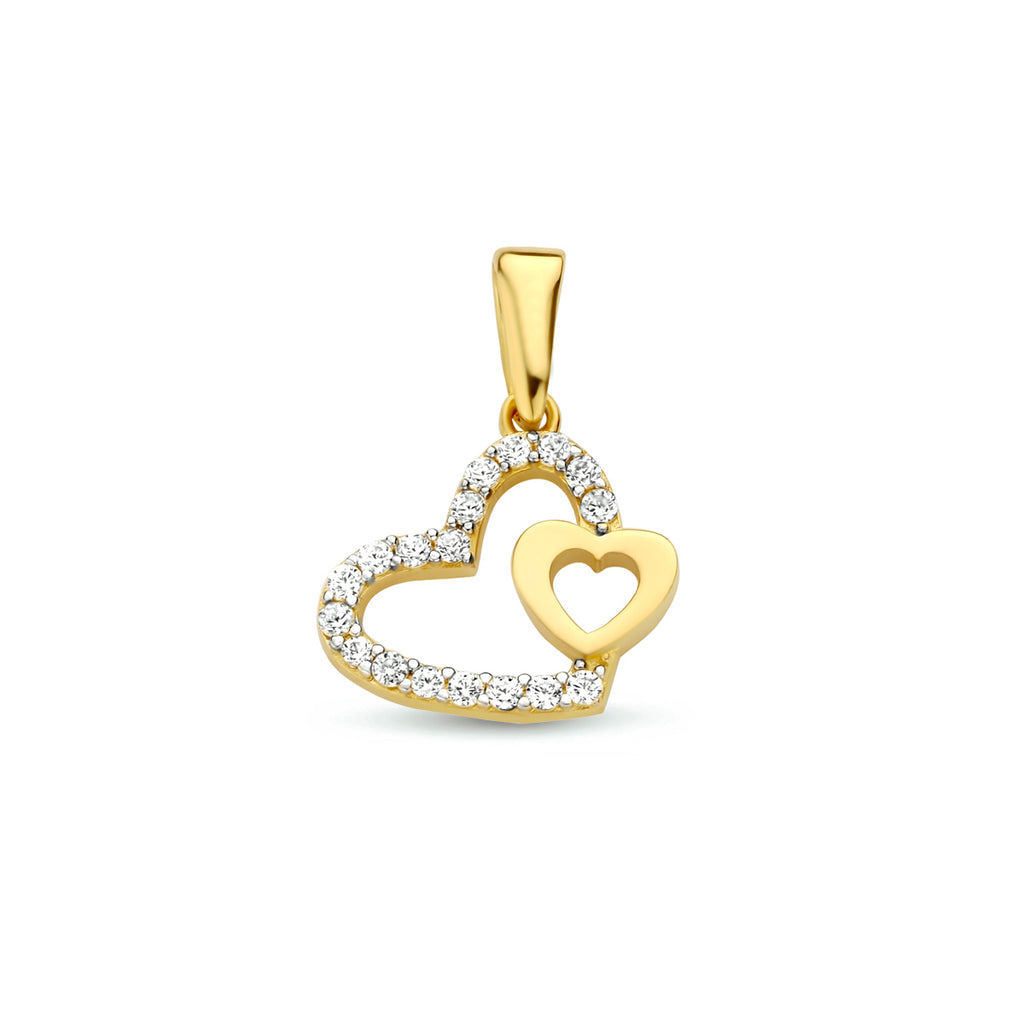 Hanger hartjes zirkonia 14k geelgoud