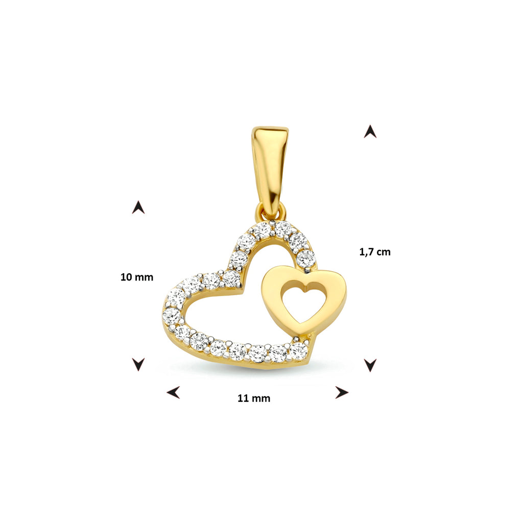 Hanger hartjes zirkonia 14k geelgoud