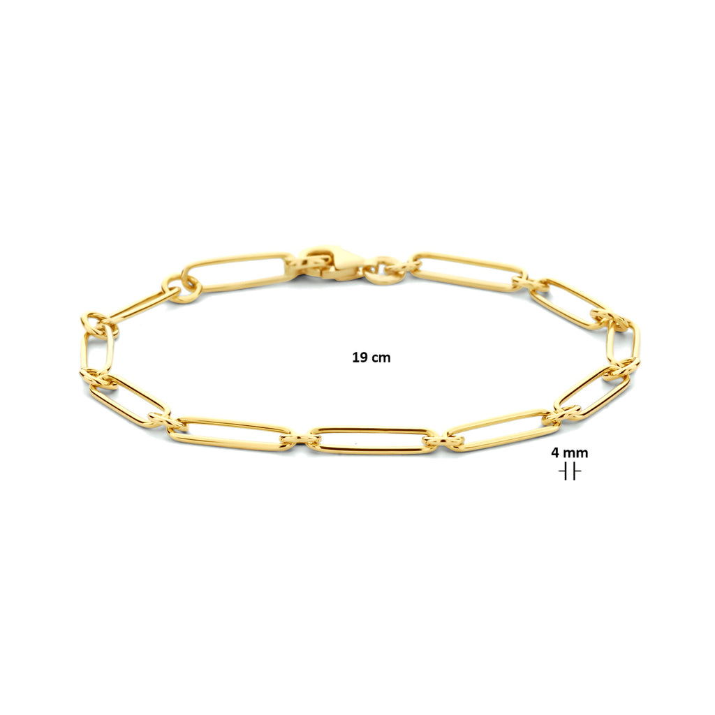 Armband paperclip platte buis 4,0 mm 19 cm 14k geelgoud