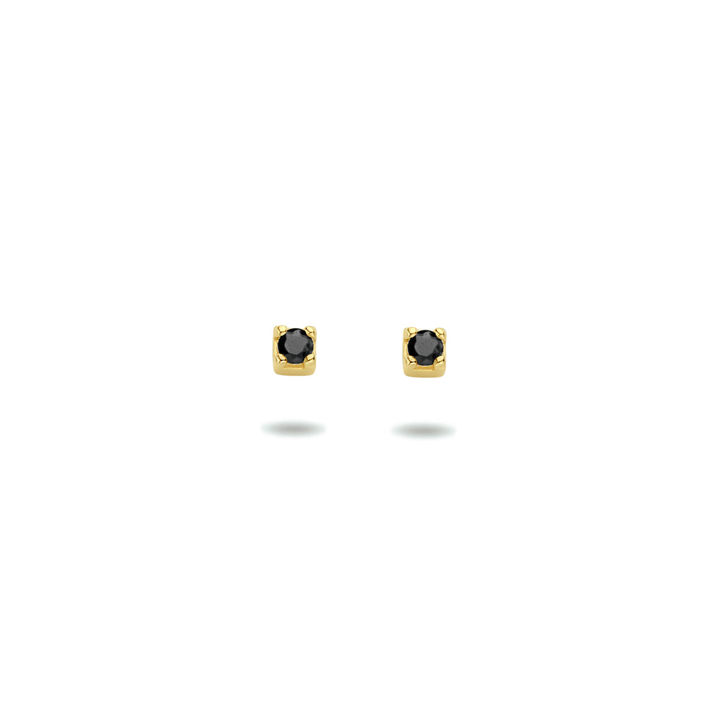Oorknoppen zwart zirkonia 14k geelgoud