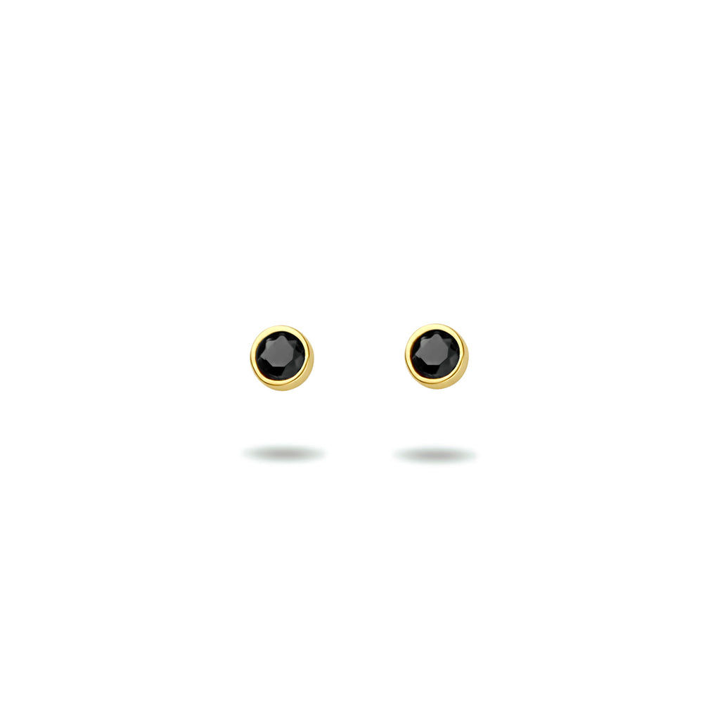Oorknoppen zwart zirkonia 14k geelgoud