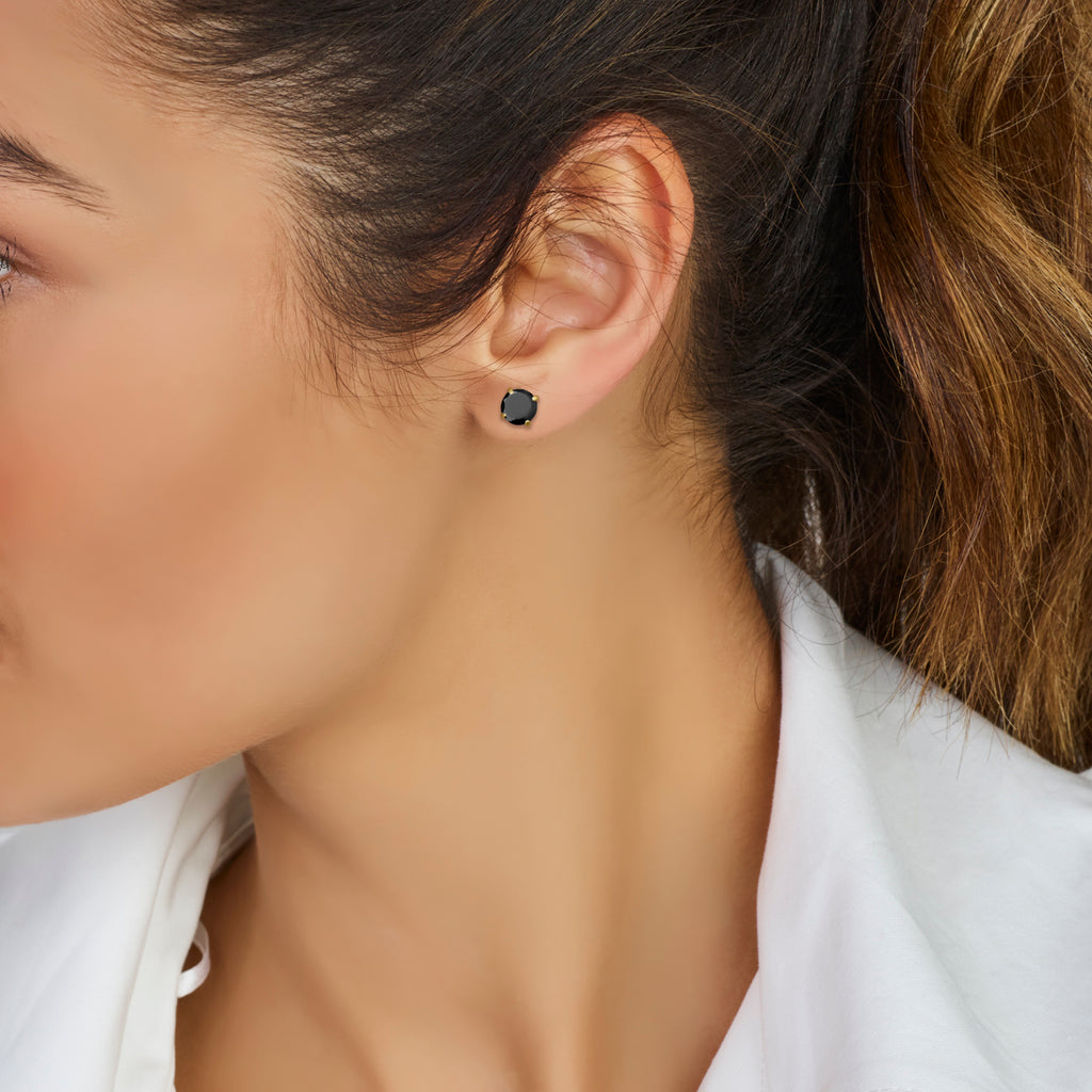 Oorknoppen zwart zirkonia 14k geelgoud