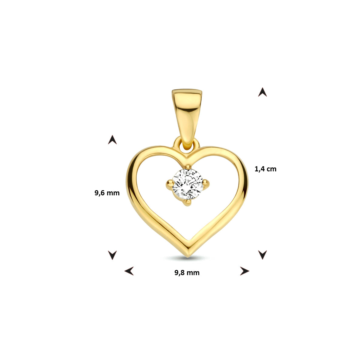 Hanger hart zirkonia 14k geelgoud