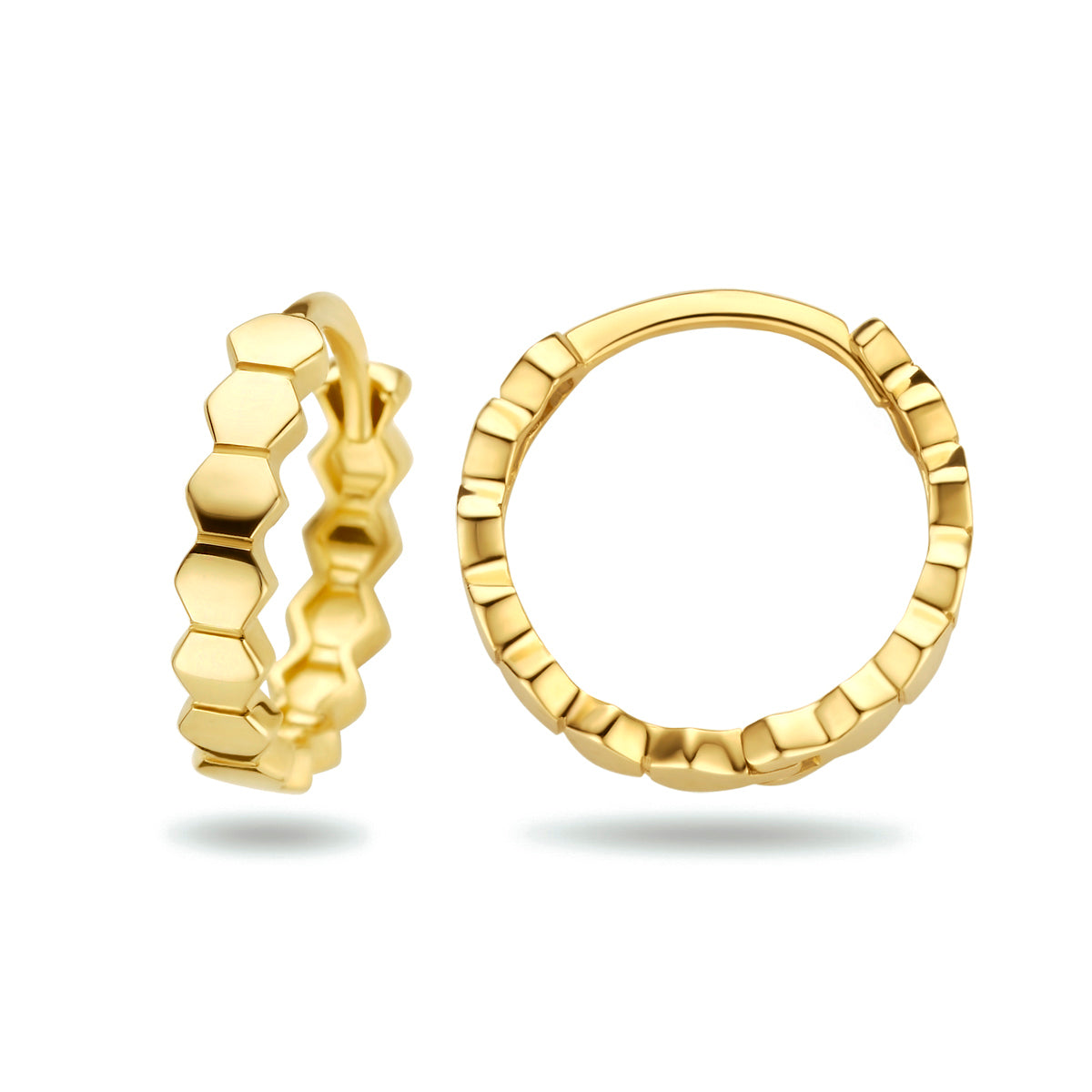 Klapoorringen zeshoek 14k geelgoud