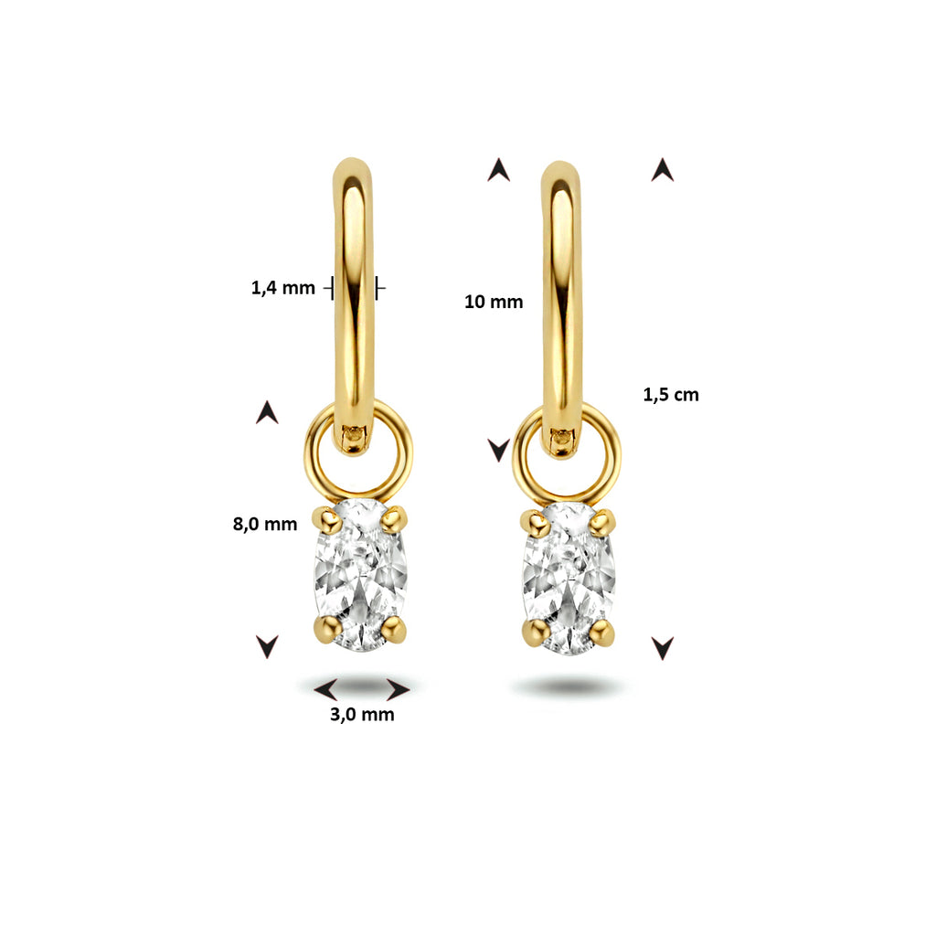 Klapoorringen zirkonia 14k geelgoud
