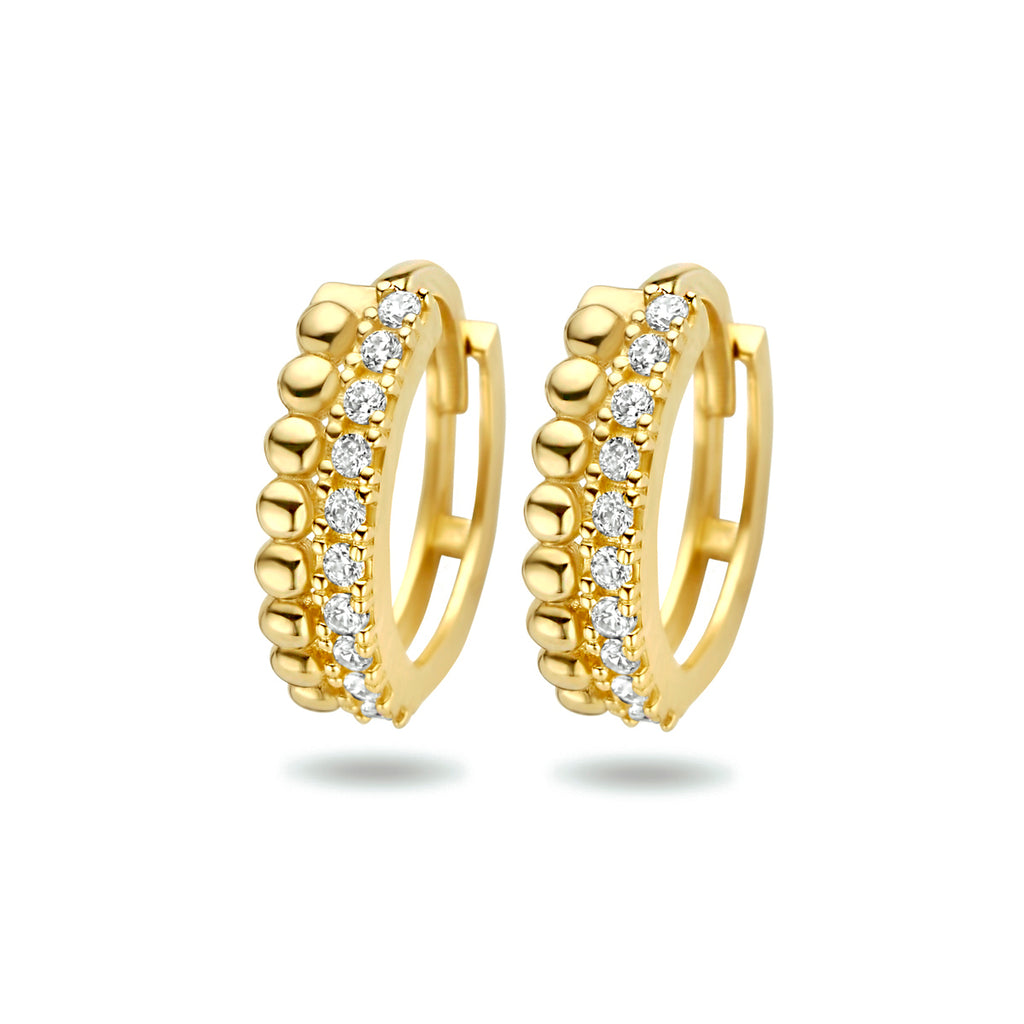 Klapoorringen bolletjes zirkonia 14k geelgoud