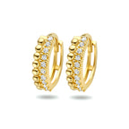 Klapoorringen bolletjes zirkonia 14k geelgoud