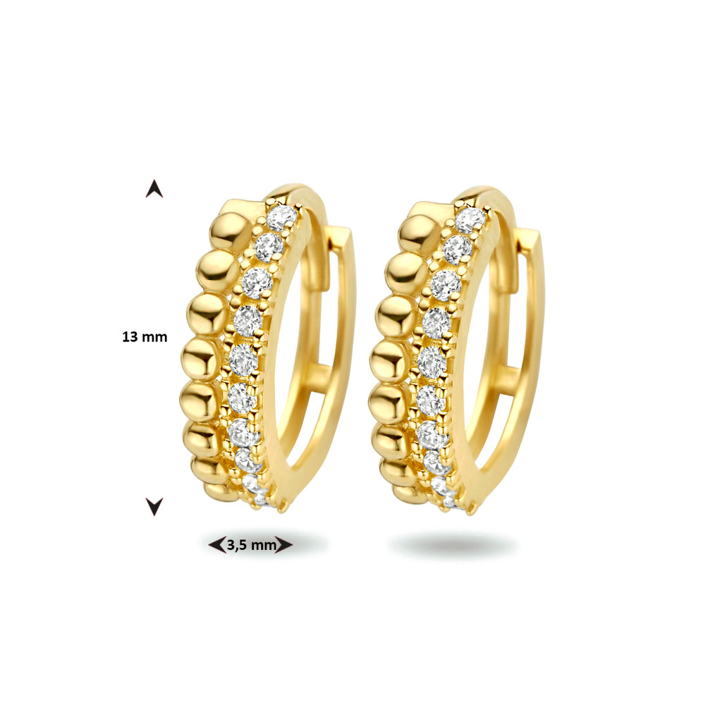 Klapoorringen bolletjes zirkonia 14k geelgoud
