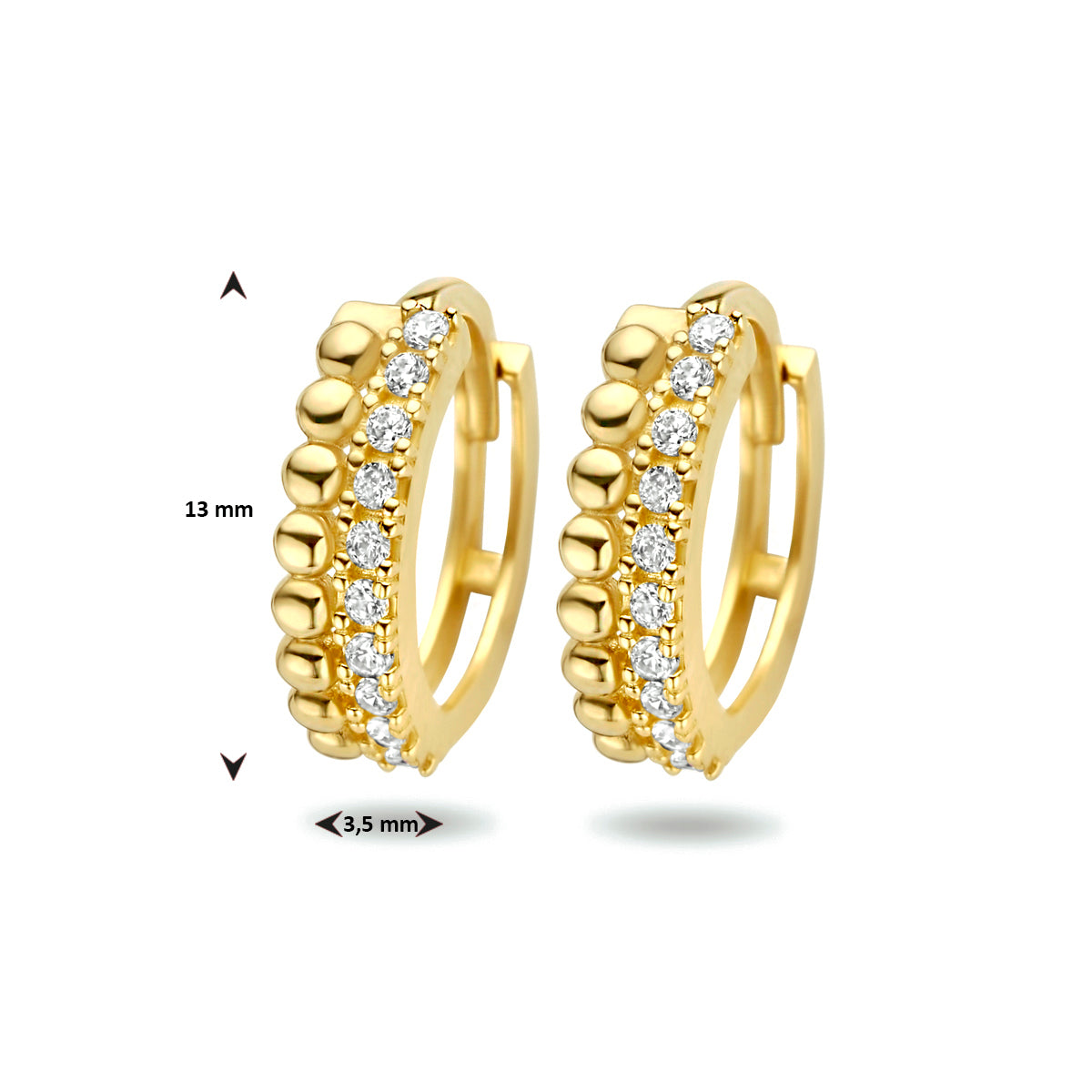 Klapoorringen bolletjes zirkonia 14k geelgoud