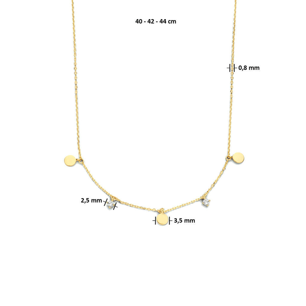 Collier rondjes zirkonia 40 - 42 - 44 cm 14k geelgoud