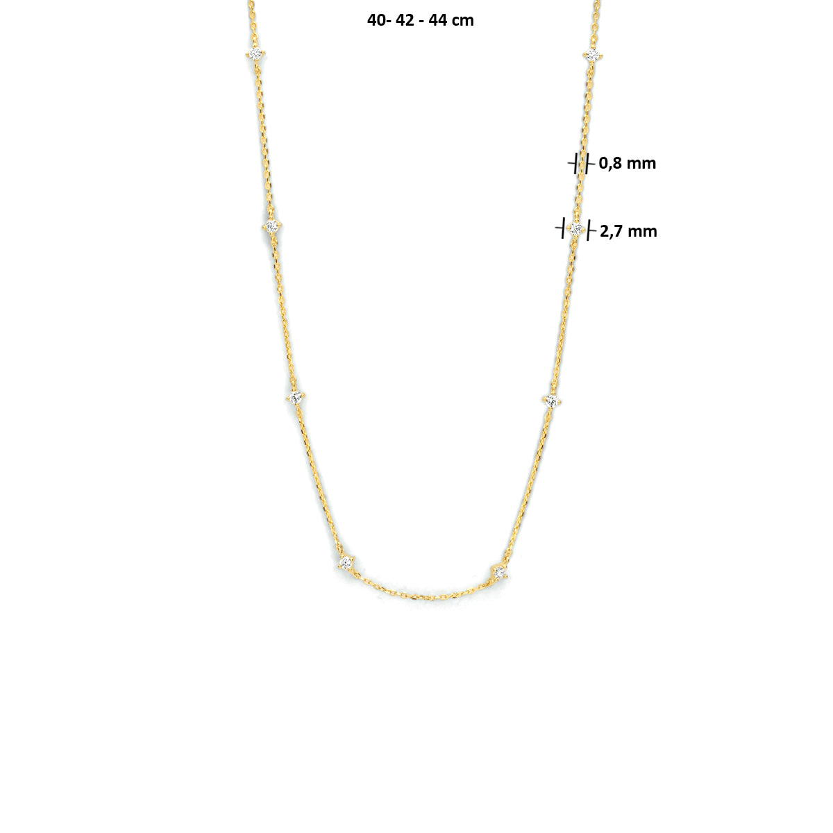 Collier zirkonia 40 - 42 - 44 cm 14k geelgoud