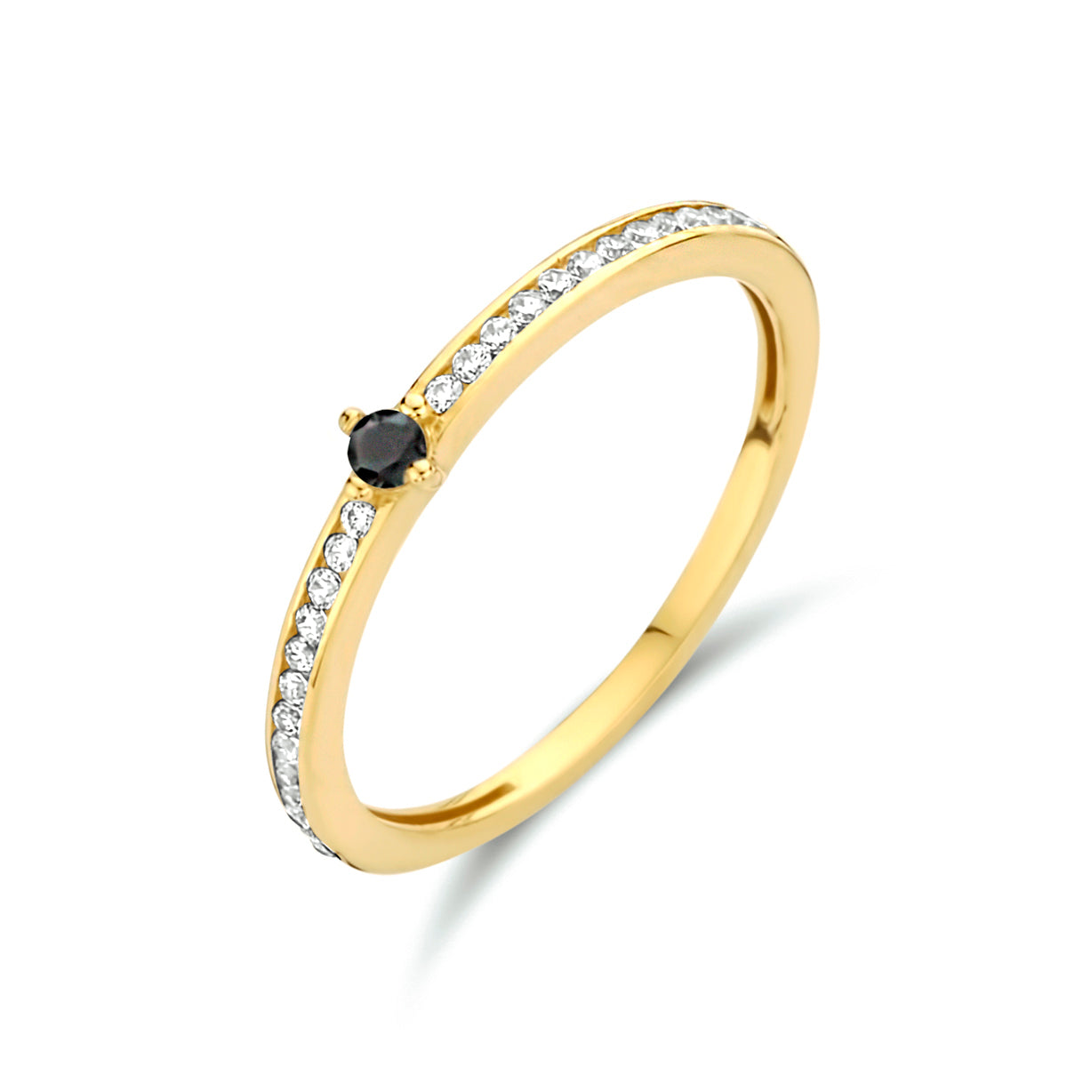 Ring zwart en wit zirkonia 14k geelgoud