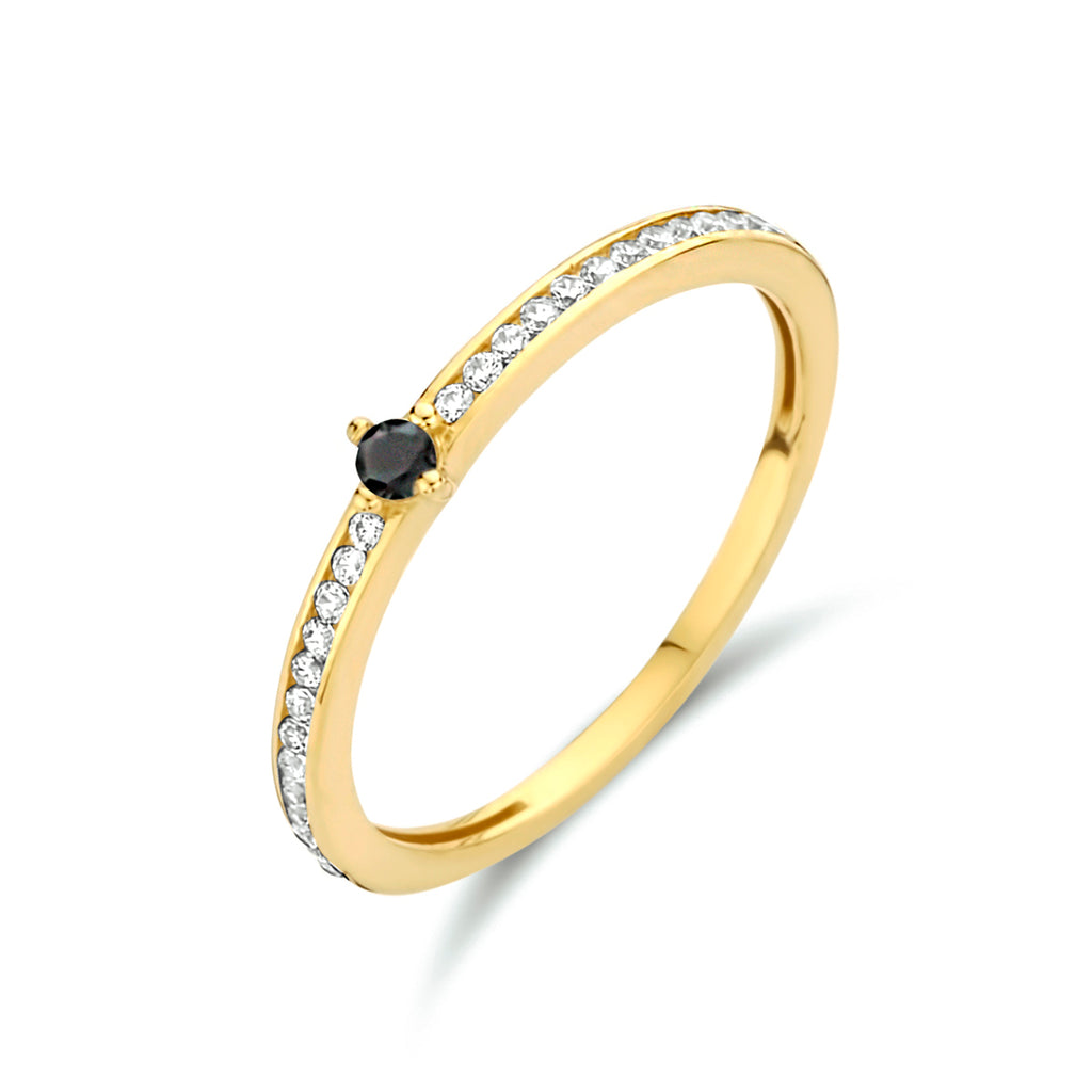 Ring zwart en wit zirkonia 14k geelgoud